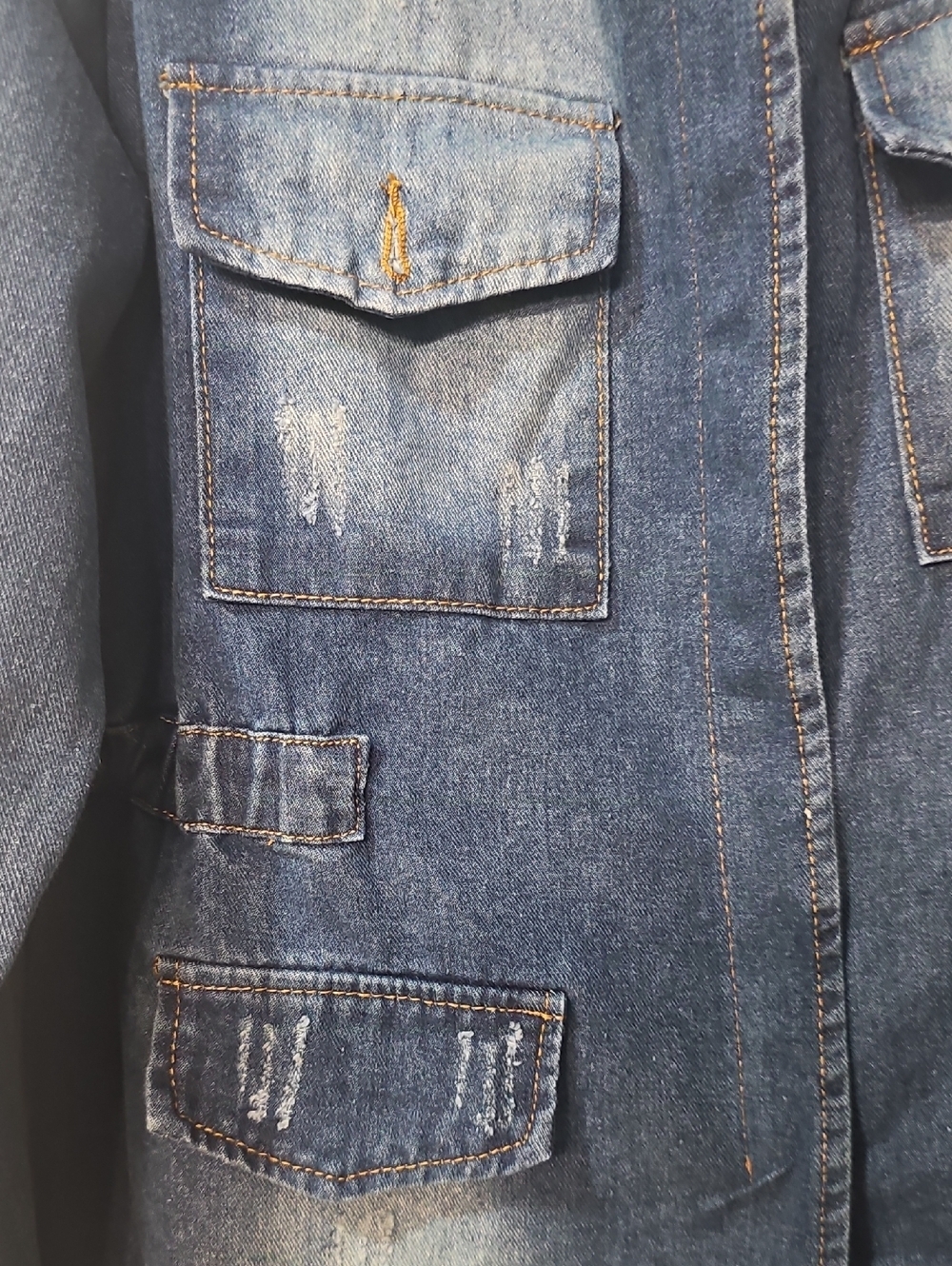NWOT JEANS Women's Jean Jacket Multiple Pockets Zip Elastic Waist Distressed L - Picture 14 of 16